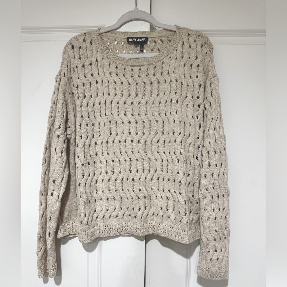 DKNY Cable-knit Sweater with gold shimmer sz L